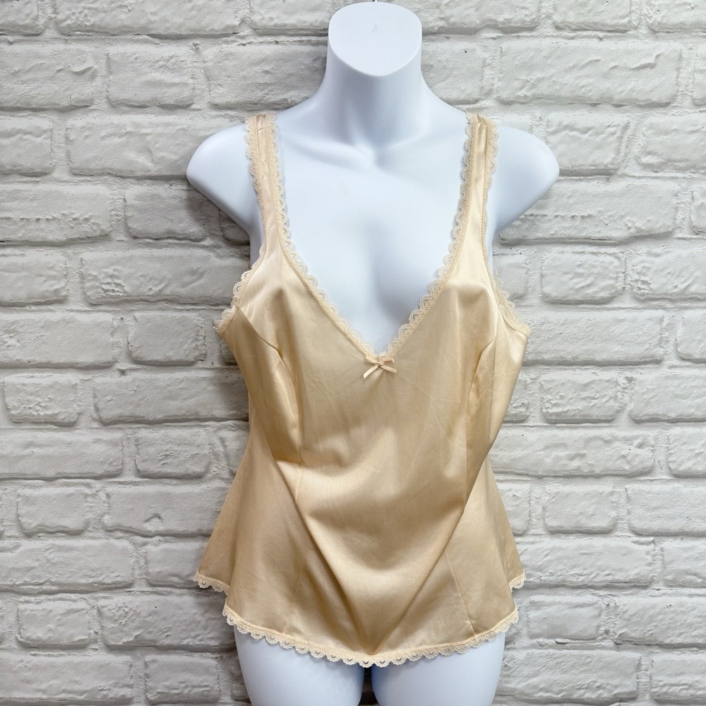 Vtg Warners Nylon & Lace Cami Slip Top Lingerie L Bridal Babydoll Floral Boudoir